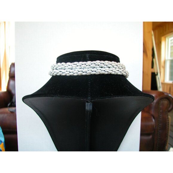 Silver-Tone Braided Rope-Style Necklace Choker & Tassel Ends For Women - Picture 2 of 2